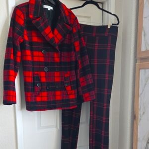 New York & Company Red & Black Plaid Coat. matching pants available for purchase
